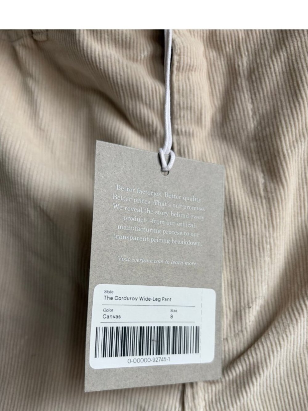 NWT Everlane The Corduroy Wide Leg Pant Size 8 High Rise Cream - Picture 5 of 7